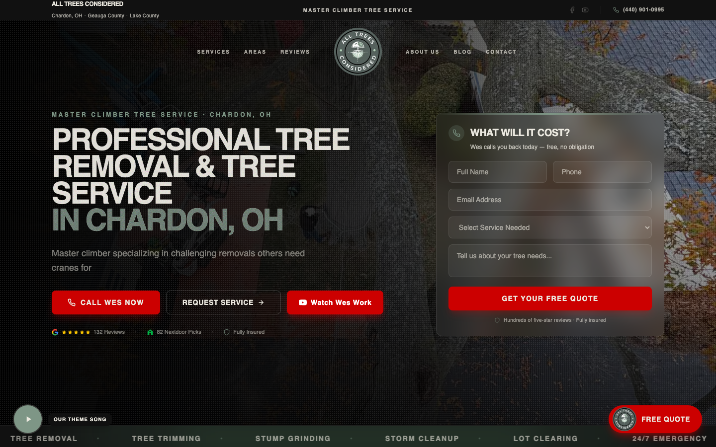 All Trees Considered homepage — tree service in Northeast Ohio