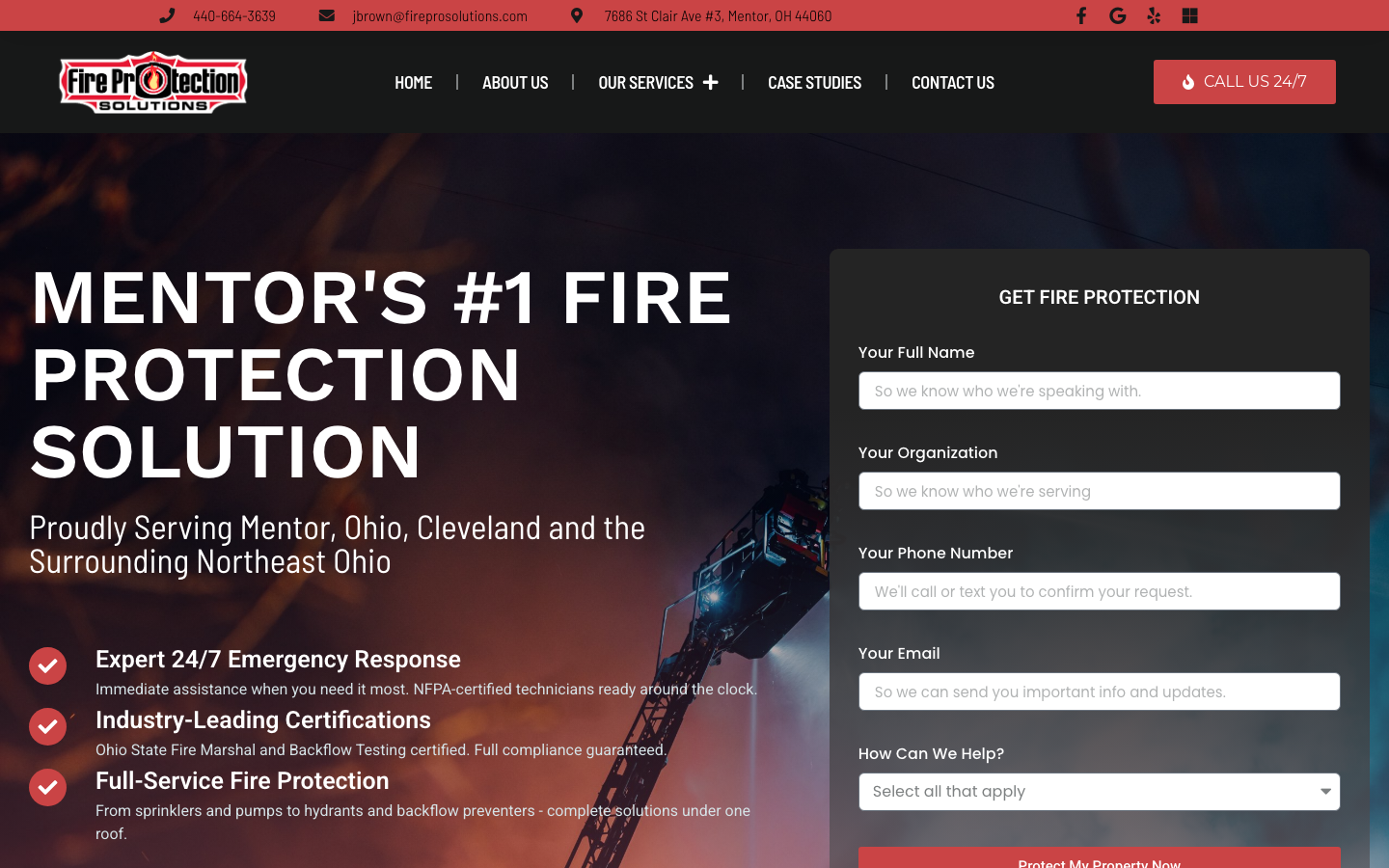 Fire Protection Solutions homepage — commercial fire protection in Mentor, Ohio