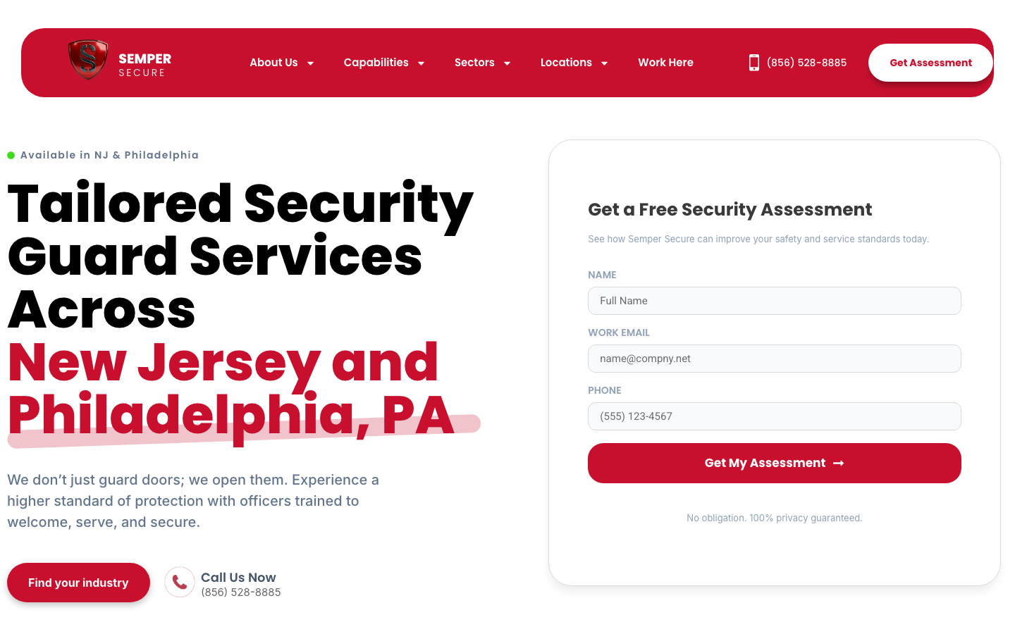 Semper Secure homepage — security guard services across New Jersey and Philadelphia